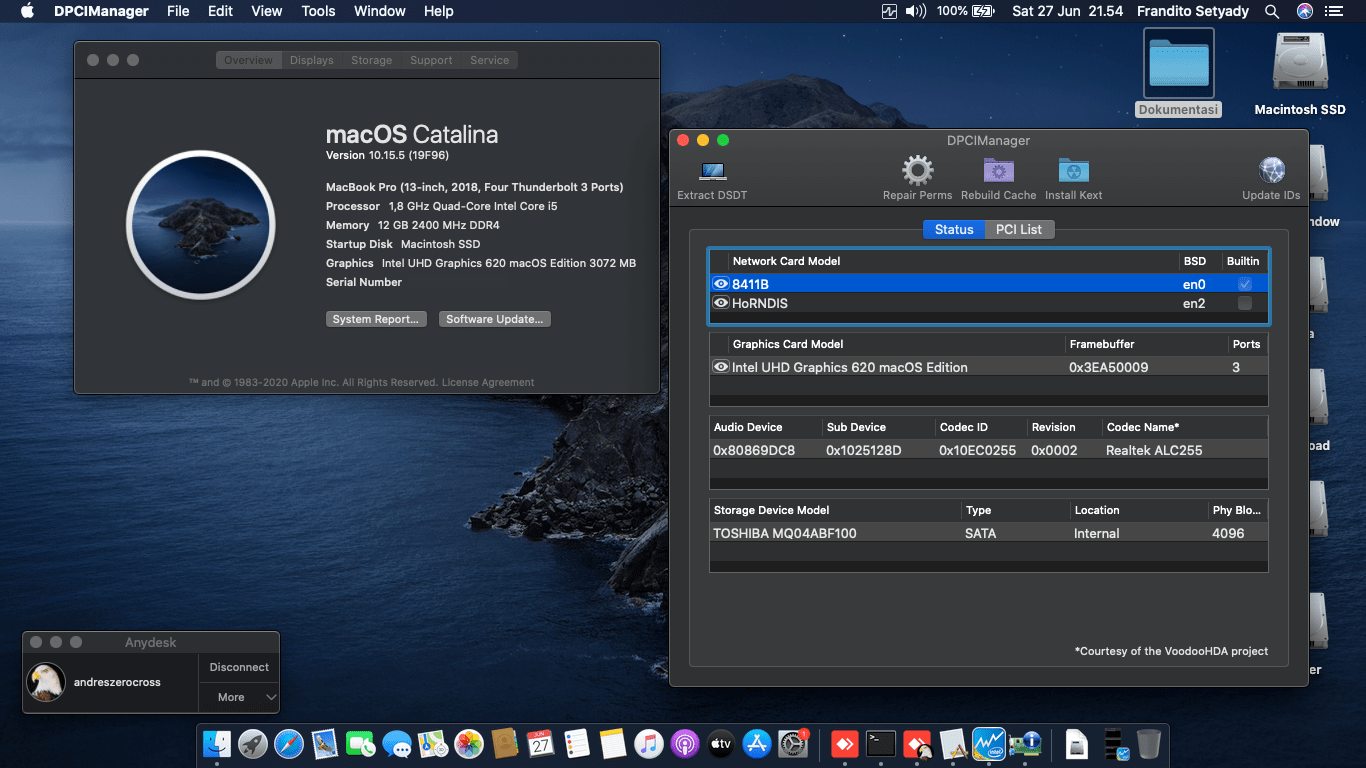 Success Hackintosh macOS Catalina 10.15.5 Build 19F96 in Acer Aspire 5 A515-52G-5267